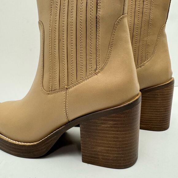 NEW Seychelles Sweet Escape Tan Leather Pull On Block Heel Square Toe Boots - Picture 11 of 14